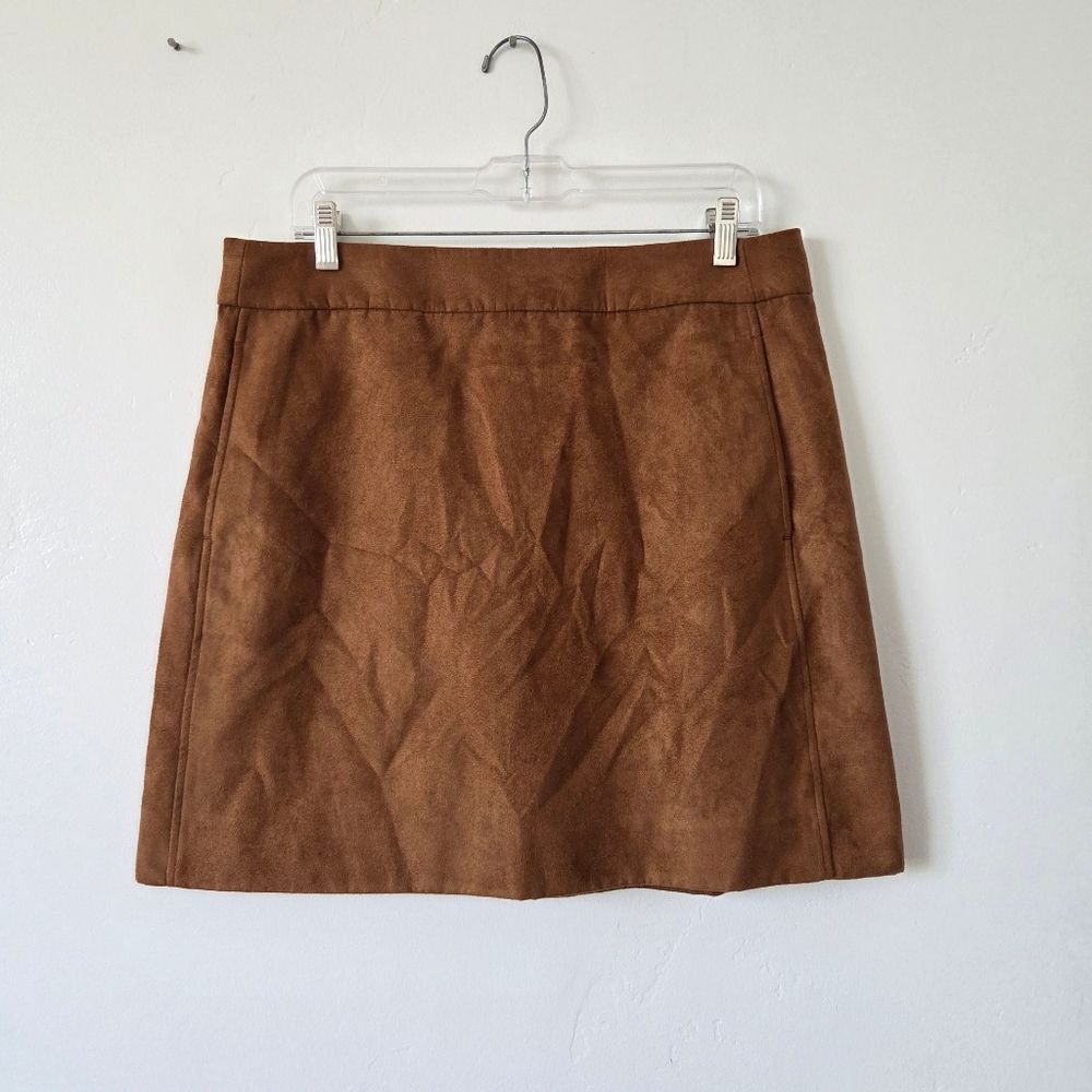 NEW J.Crew Faux Suede Mini Skirt Skater Circle Preppy Old Money Brown Size 14